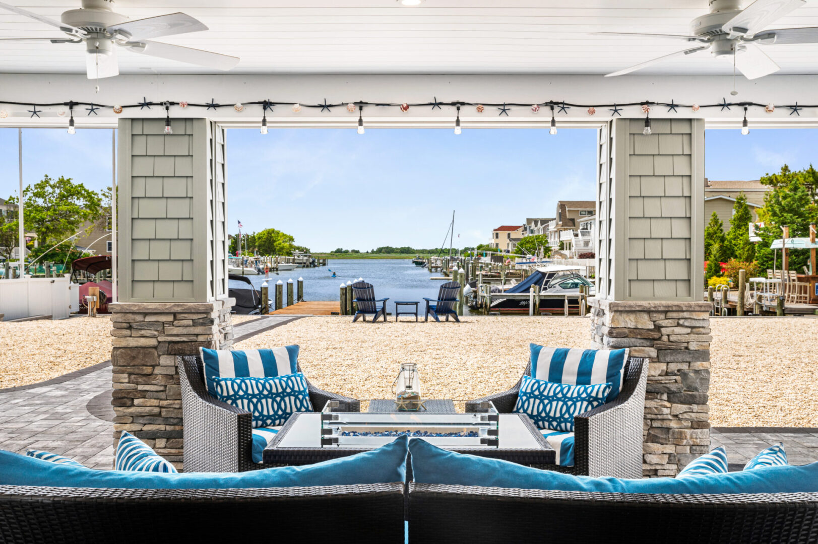 A view of the beach from inside a room.